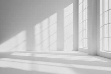Obraz premium Sunlit minimalist empty room with large windows.