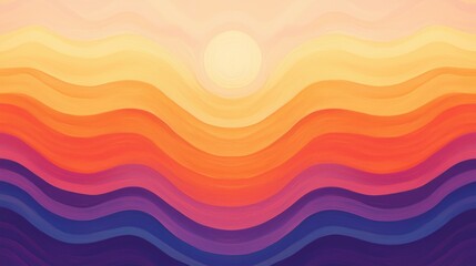 Fototapeta premium Abstract Sunset Waves Colorful Landscape Painting