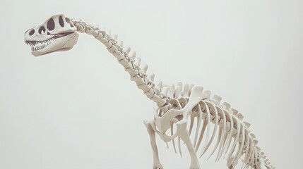 A skeleton of a Plateosaurus, showing its long neck and robust body, placed on a white background