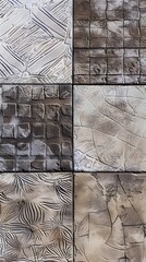 A variety of stamped concrete surfaces showcasing diverse patterns and textures, highlighting the versatility of decorative concrete.