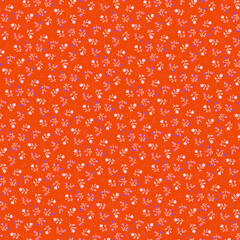 Bright spring summer romantic small floral fabric pattern Tiny colorful flowers on orange background Rustical design