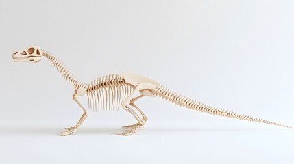 Obraz premium A skeleton of a Shunosaurus, showcasing its long tail with a club at the end, arranged on a white background