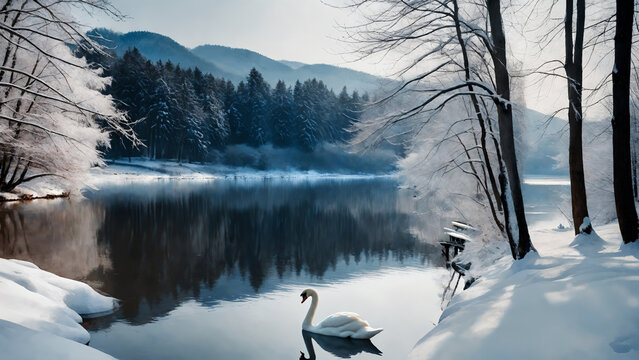 swan in the snow - Powered by Adobe