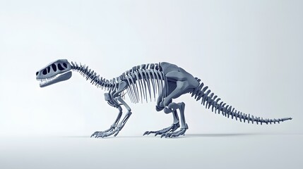 A skeleton of a Kuruwaosaurus, with its small body and spiky features, set against a white...