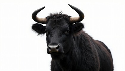 Majestic Black Bull Farm Animal Portrait Isolated on White