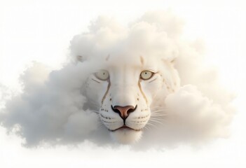 Majestic White Snow Leopard in Clouds Dreamy Animal Portrait