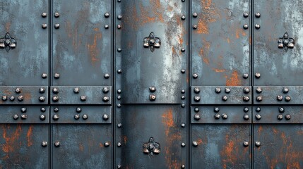 Fototapeta premium Rusted Metal Door With Decorative Bolts And Panels