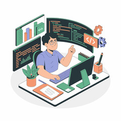 Flat illustration showing digital icons using various technologies in telecommunications