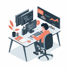 Flat illustration showing digital icons using various technologies in telecommunications