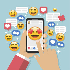 Flat illustration showing digital icons using various technologies in telecommunications