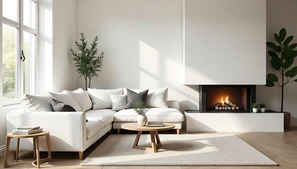 Modern Cozy Living Room Interior Design with Fireplace