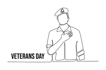 Happy Veterans Day concept. Single line draw design vector graphic illustration.