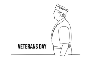 Happy Veterans Day concept. Single line draw design vector graphic illustration.