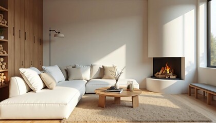 Modern Minimalist Living Room Interior Design with Fireplace