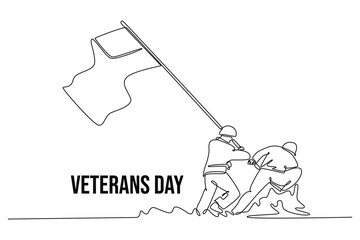 Naklejka premium Happy Veterans Day concept. Single line draw design vector graphic illustration.