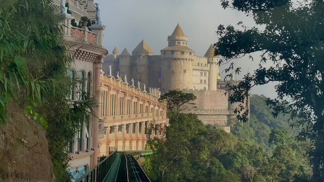 Arrival reveal French style fantasy castle monorail Ba Na Hills SunWorld Vietnam