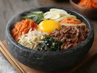 Savoring bibimbap traditional cooking korea food experience rustic kitchen close-up stone pot delight