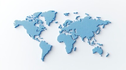 Obraz premium A 3D map of the world created from blue dots, set against a clean white background, symbolizing global connection and geography.