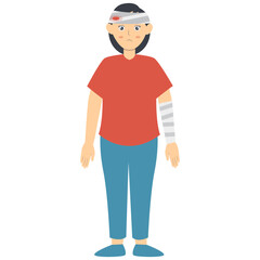 Woman with Pain and Injury. Vector Character Isolated on White Background