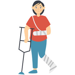 Woman with Pain and Injury. Vector Character Isolated on White Background