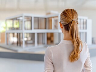 Architect reviewing building model modern studio photography bright environment creative viewpoint design concept