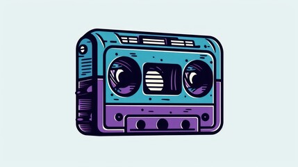 Retro cassette tape player, teal and purple.
