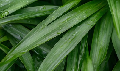 Obraz premium Rain Drops on Lush Green Leaves Cinematic Nature Photography, Generative AIGenerative AI