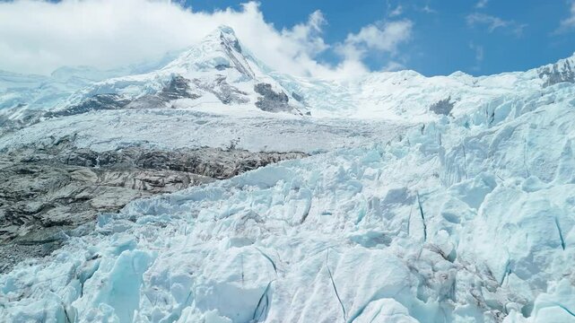 Aerial of Glacier and Snow-Capped Mountains near Laguna 513 in Huaraz, Orbit