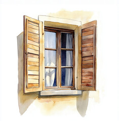 a watercolour drawing of a open window and a ledge inside the window, white background