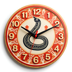 Fototapeta premium Intricate serpent themed decorative clock with artistic numerals and vibrant colors, 3d render of still life concept.