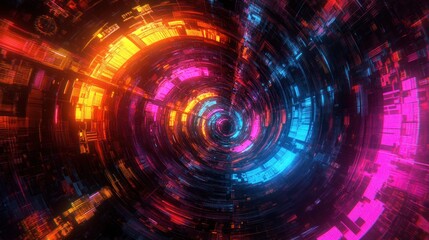 Obraz premium Neon Vortex: A Digital Spiral of Light and Color