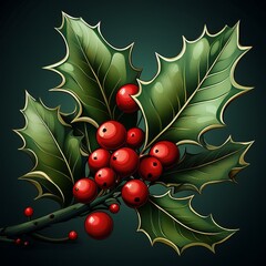 Holly branch with red berries