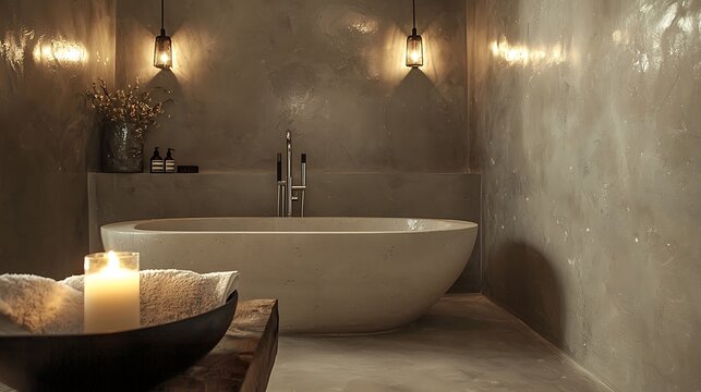 Venetian plaster in a soft dove gray, enhancing the elegance a luxury master bathroom with modern fixtures