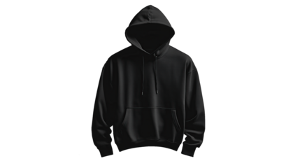Black hoodie mockup template on a transparent background, front view