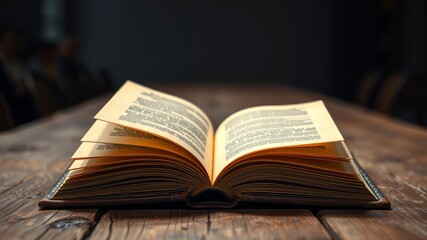 Antique Open Book on Rustic Wood Table - High-Quality AI Photo