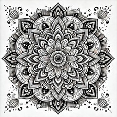 Floral Style Mandala Design With Black and White Color 