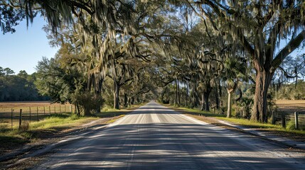 Fototapeta premium A tree-lined road stretching into the distance.