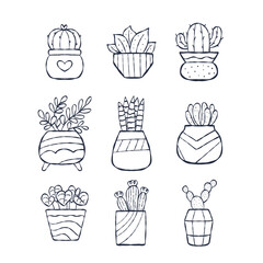 Doodle Cactus Hand Drawn Potted Plant Clipart