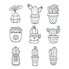 Cute Hand Drawn Cactus Potted Plant Pack