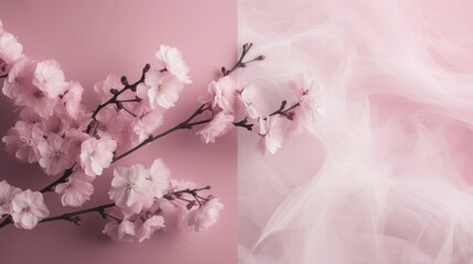 Fototapeta premium Delicate Pink Blossoms on Soft Pink Fabric Background