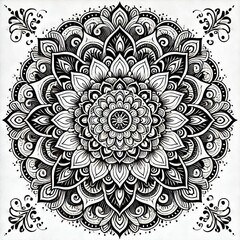 Floral Style Mandala Design With Black and White Color 