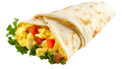 Burrito with Scrambled Egg isolated on transparent background, Clipping Path, pen tool
