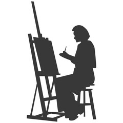 Artist Drawing Silhouette Isolated on White Background. Vector Illustration