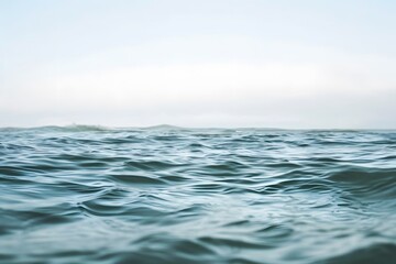 Fototapeta premium Gentle waves roll across the open sea, reflecting the calm beauty of a clear sky.