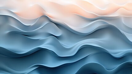 Fototapeta premium Abstract Blue and Peach Waves: A Serene Digital Art Piece