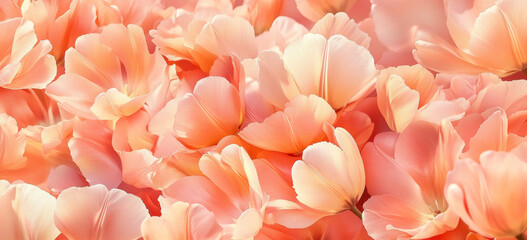 Soft peach and pink tulips create serene floral display