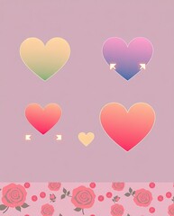 Modern Valentine icons with gradient hearts, glowing arrows, and rose patterns.