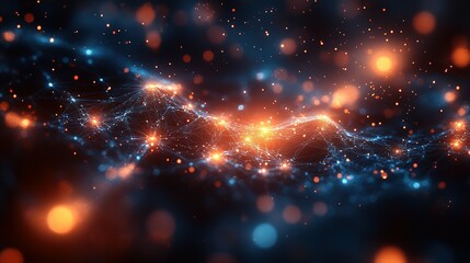 Abstract Network Nodes Illuminated With Glowing Lights