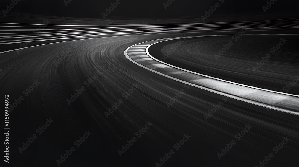 Poster Fast race track curve at night, motion blur.