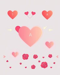 Modern Valentine icons with gradient hearts, glowing arrows, and rose patterns.